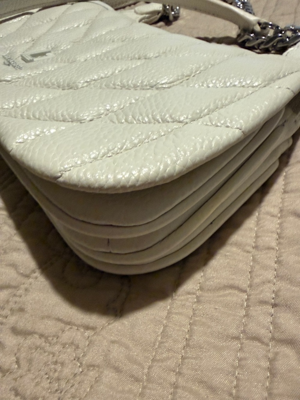 Karl Lagerfeld Quilted Cream Shoulder Bag with Silver Hardware - Picture 9 of 12